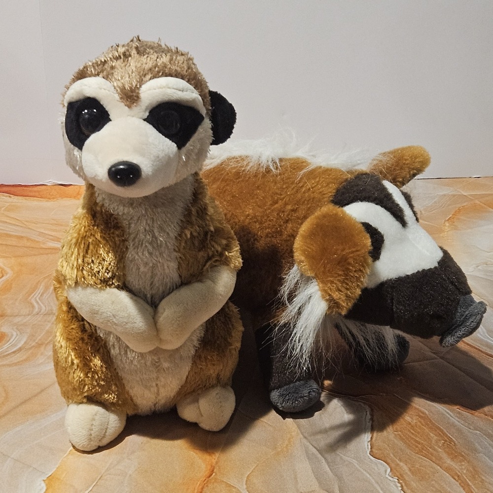 Wild Republic Red River Hog Meerkat Plush Lot 2 Zoo Animals 12"